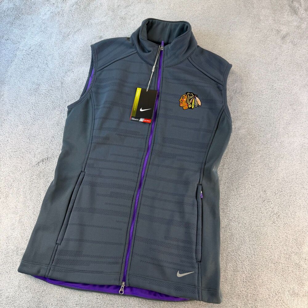 NWT Nike Golf Therma-FIT Chicago Blackhawks Full Zip Vest Women's Small Gray NHL